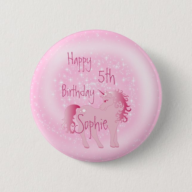 Unicorn Pink  Cute Girly Age Birthday 2 Inch Round Button (Front)