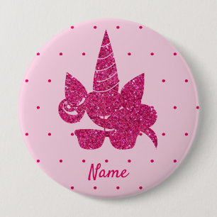 Unicorn pink faux glitter cute sunglasses girly 4 inch round button