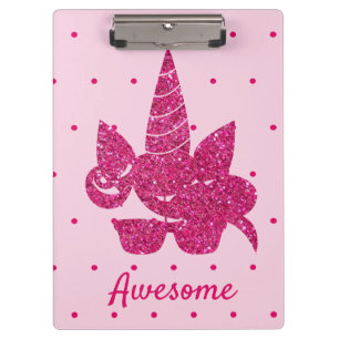 Unicorn pink faux glitter cute sunglasses girly clipboard