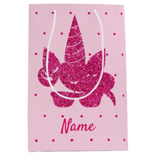 Unicorn pink faux glitter cute sunglasses girly medium gift bag
