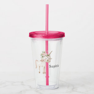 Unicorn Pink Floral Acrylic Tumbler