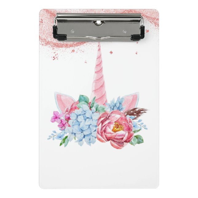 UNICORN PINK FLORAL BACK TO SCHOOL MINI CLIPBOARD (Front)