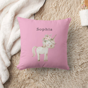 Unicorn Pink Floral Throw Pillow