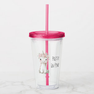 Unicorn Pink Flowers Acrylic Tumbler