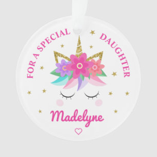 Unicorn Pink Flowers Stars Daughter Ornament