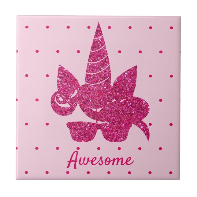 Unicorn Pink Glitter Cute Girly Kids Tile (Front)