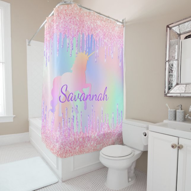 Unicorn pink glitter drips name girl holographic (In Situ)