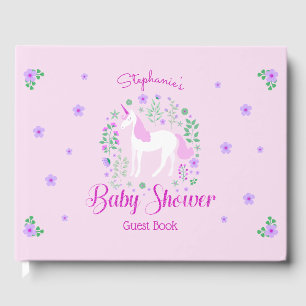 Unicorn Pink Glitter Personalized Baby Shower Guest Book