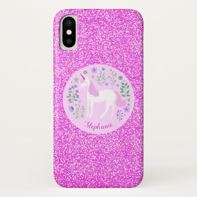 Unicorn Pink Glitter Personalized Name Case-Mate iPhone Case (Back)