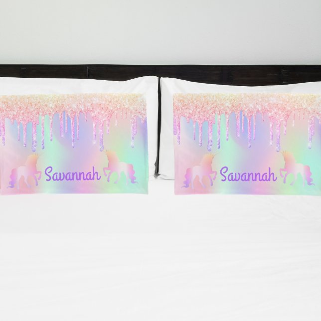 Unicorn pink glitter rainbow coloured monogram pillowcase (Creator Uploaded)