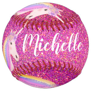 Unicorn Pink Glitter Sparkles Girl's Personalized Softball