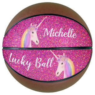 Uniçorn Pink Glitter Sparkles Girly Personalized Basketball