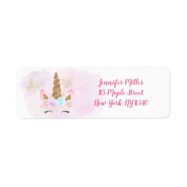 Unicorn Pink Gold Adresse d'anniversaire (Devant)