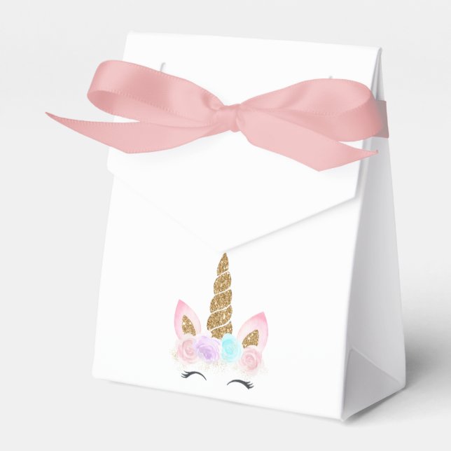 Unicorn Pink & Gold Birthday Favor Box (Front Side)