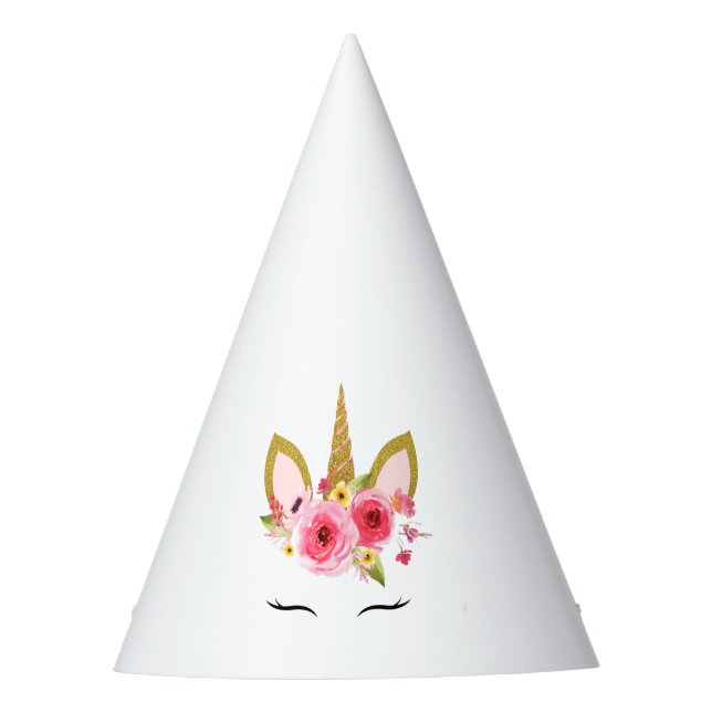Unicorn Pink Gold Birthday Party Party Hat (Front)