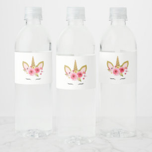 Unicorn Pink Gold Birthday Party Water Bottle Label