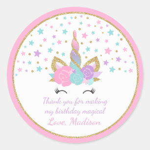 Unicorn Pink & Gold  Party Favour Tag Sticker Seal