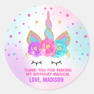 Unicorn Pink & Gold  Party Favour Tag Sticker Seal