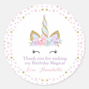 Unicorn Pink & Gold Party Favour Tag Sticker Seal