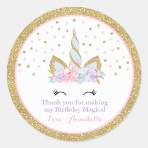 Unicorn Pink & Gold Party Favour Tag Sticker Seal