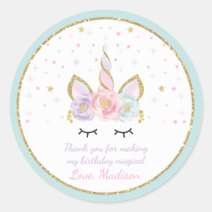 Unicorn Pink & Gold Party Favour Tag Sticker Seal