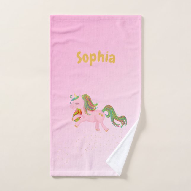 Unicorn Pink Gold Spots Girly Cute Bath Towel Set (Hand Towel)