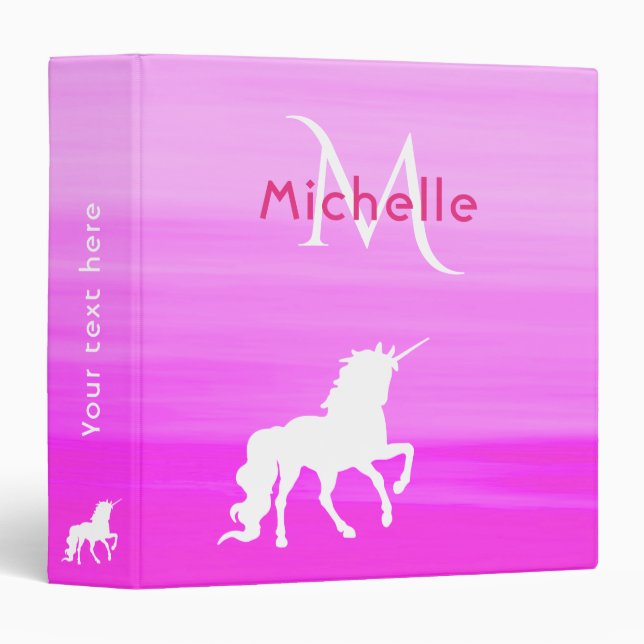 Unicorn pink monogram name girl binder (Front/Spine)