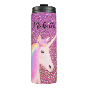 Unicorn Pink Ombre Glitter Personalized Thermal Tumbler