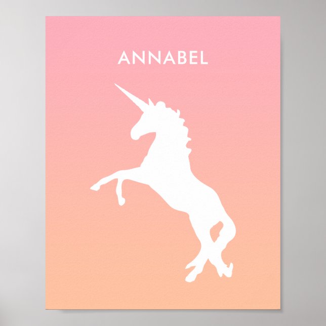 Unicorn Pink Pastel Name Kids Bedroom Wall Art (Front)