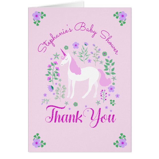 Unicorn Pink Personalized Baby Shower Thank You (Front)
