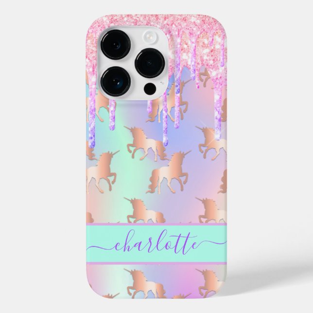 Unicorn pink purple drips holographic name Case-Mate iPhone case (Back)