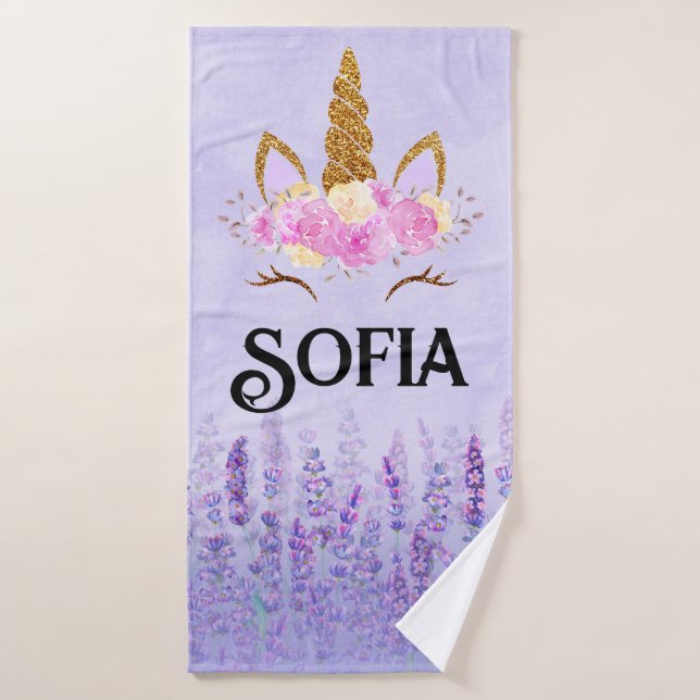 Unicorn Pink Purple Floral  Personalized Towel  (Bath Towel)
