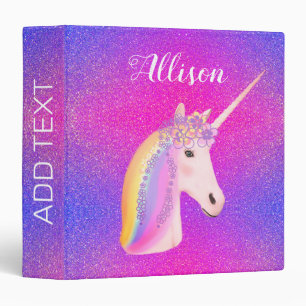 Unicorn Pink Purple Glitter Sparkles Personalized Binder