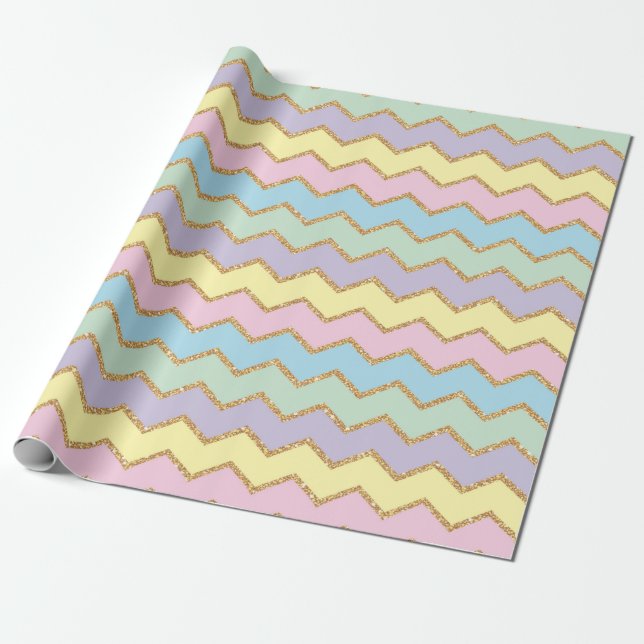 Unicorn Pink Purple Glitter Zig Zag Girl Birthday  Wrapping Paper (Unrolled)