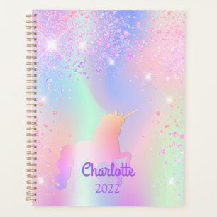 Unicorn pink purple holographic name planner