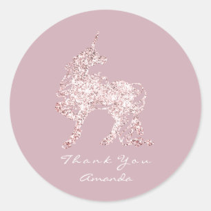 Unicorn Pink Red Bean Metallic Horse Star Thank Classic Round Sticker