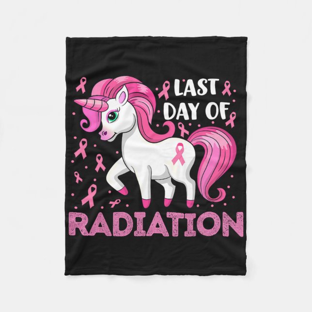 Unicorn Pink Ribbon Last Day Of Radiation Breast C Fleece Blanket (Front)