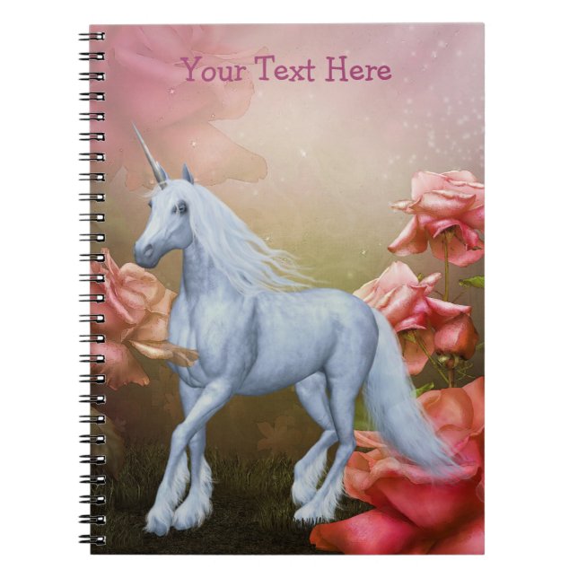 Unicorn Pink Roses Fantasy Horse Notebook (Front)