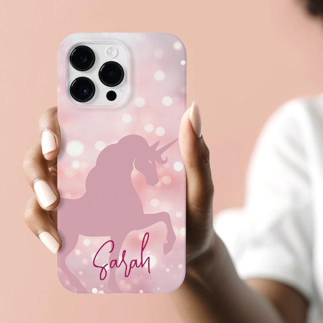 Unicorn pink sparkling bokeh lights name trendy Case-Mate iPhone case