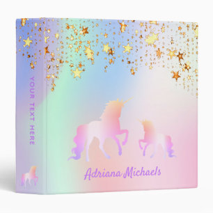 Unicorn pink stars holographic girl binder