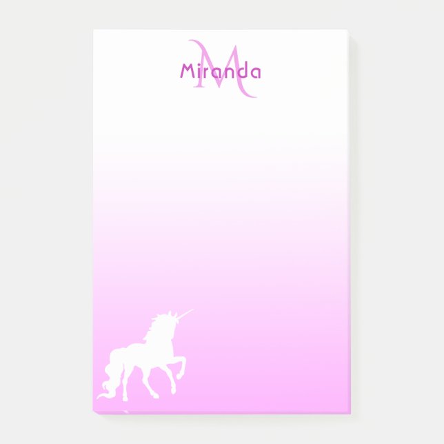 Unicorn Pink white monogram name Post-it Notes (Front)