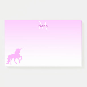 Unicorn pink white monogram name post-it notes
