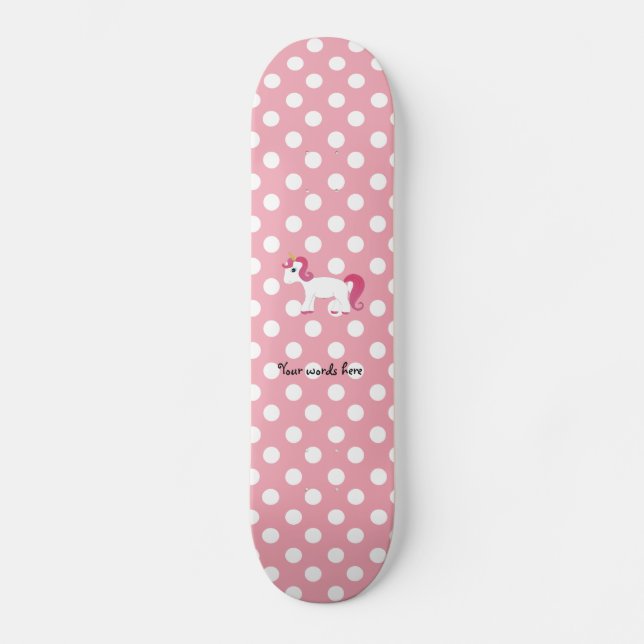 Unicorn pink white polka dots skateboard (Front)