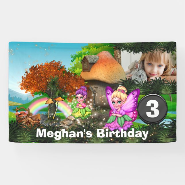 Unicorn pixie rainbow fantasy woodland photo banner (Horizontal)