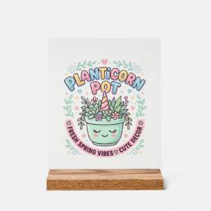 Unicorn Planticorn Pot Graphic Design Graphic Tee Acrylic Sign