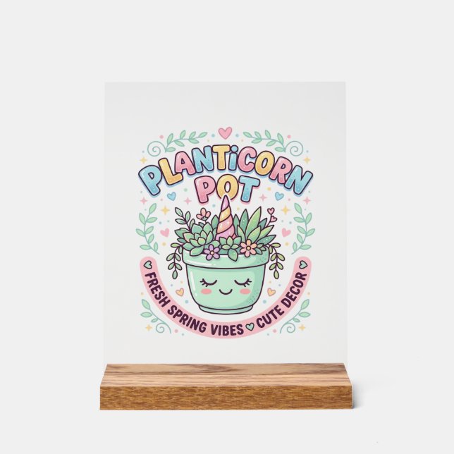 Unicorn Planticorn Pot Graphic Design Graphic Tee  Acrylic Sign (Front)