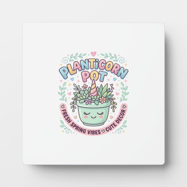 Unicorn Planticorn Pot Graphic Design Graphic Tee  Plaque (Front)