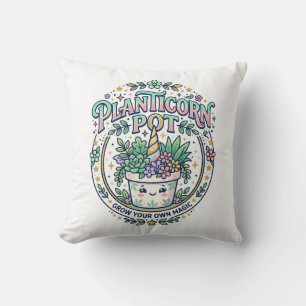 Unicorn Planticorn Pot POD Ready POD Artwork_1 Throw Pillow