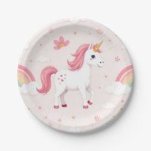 Unicorn Plates, Rainbows, Flowers, Party
