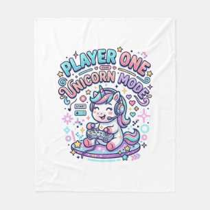 Unicorn Player One Unicorn Mode Retro Style Graphi Fleece Blanket
